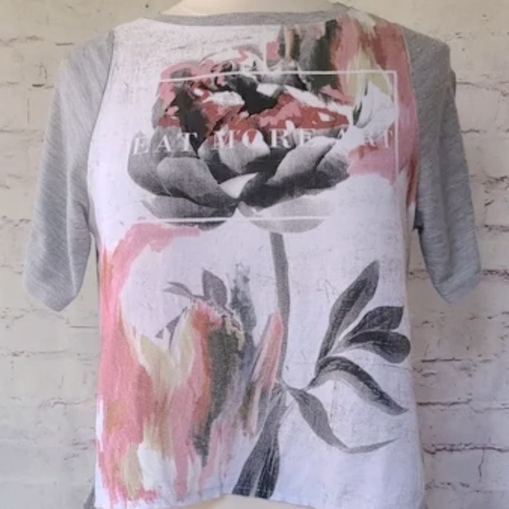 Zara W&B Collection Floral Eat More Art Print Cropped Shirt - Picture 1 of 4